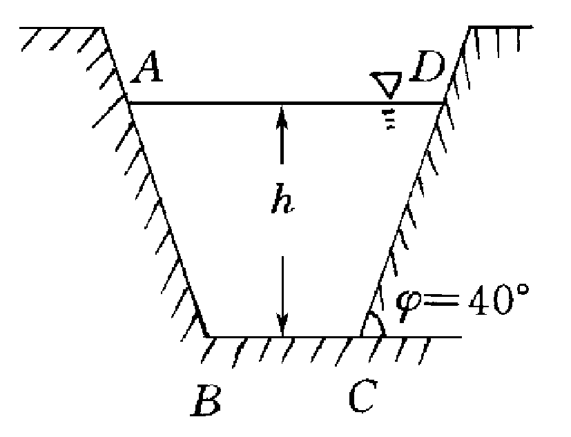 48.　已知水渠的橫斷面為等腰梯形，斜角φ=40°.當(dāng)過(guò)水?dāng)嗝鍭BCD的面積為定值S<sub>0</sub>時(shí)，求濕周l(l=AB+BC+CD)與水深h之間的函數(shù)關(guān)系式，并說(shuō)明定義域.