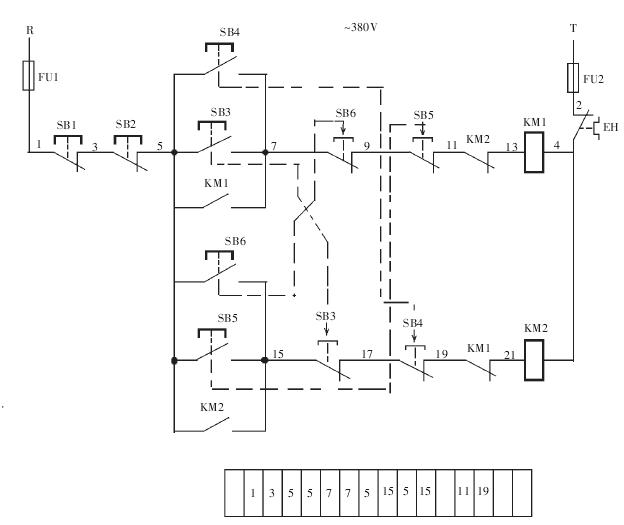 十、兩處可操作的電動機(jī)正反轉(zhuǎn)控制電路